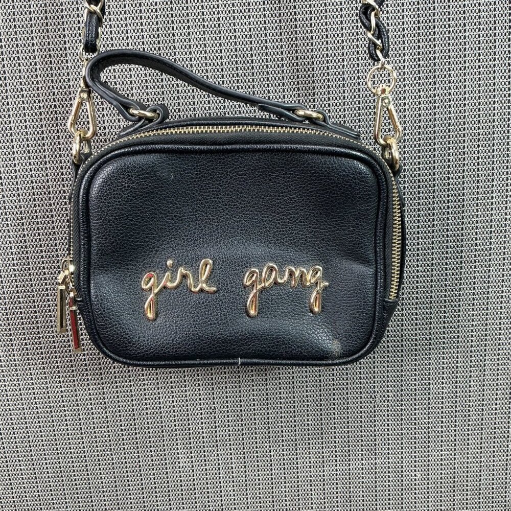 Charming Charlie Black Faux Leather Girl Gang Crossbody Bag Gold Chain Strap